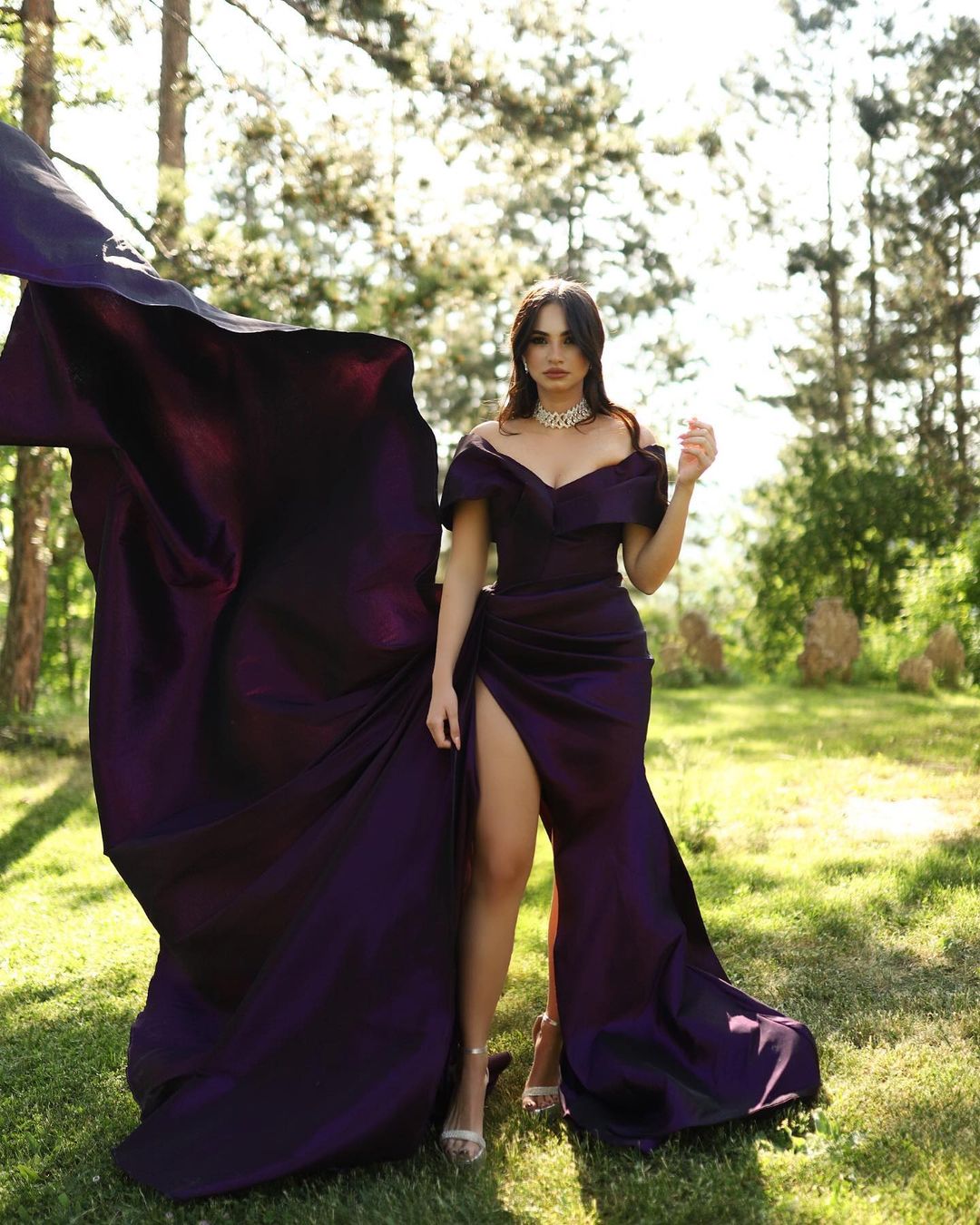 Magenta Dress with Long Train