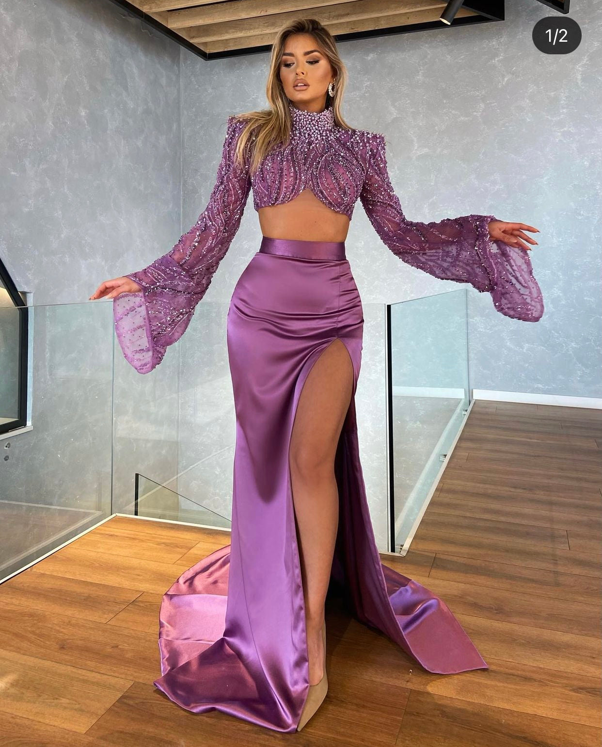 Two-Piece Purple Embellished Set