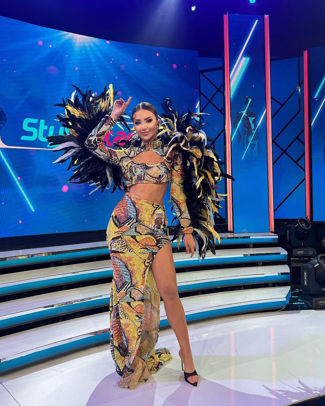 Asymmetrical Colorful Feathered Dress