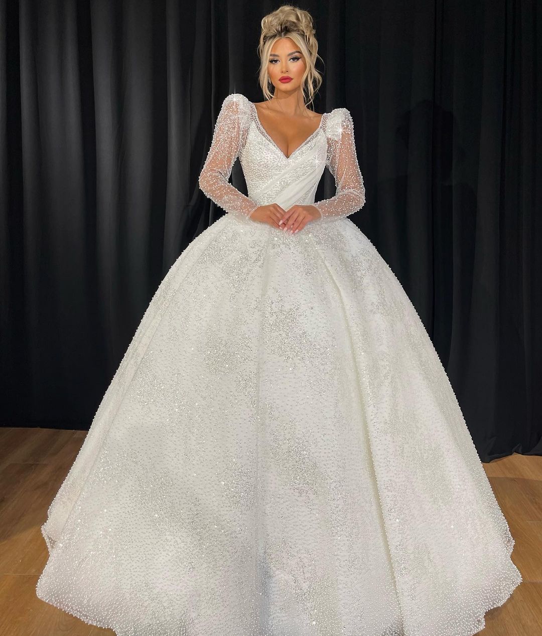 Sweetheart Neckline Shimmering Bridal Gown