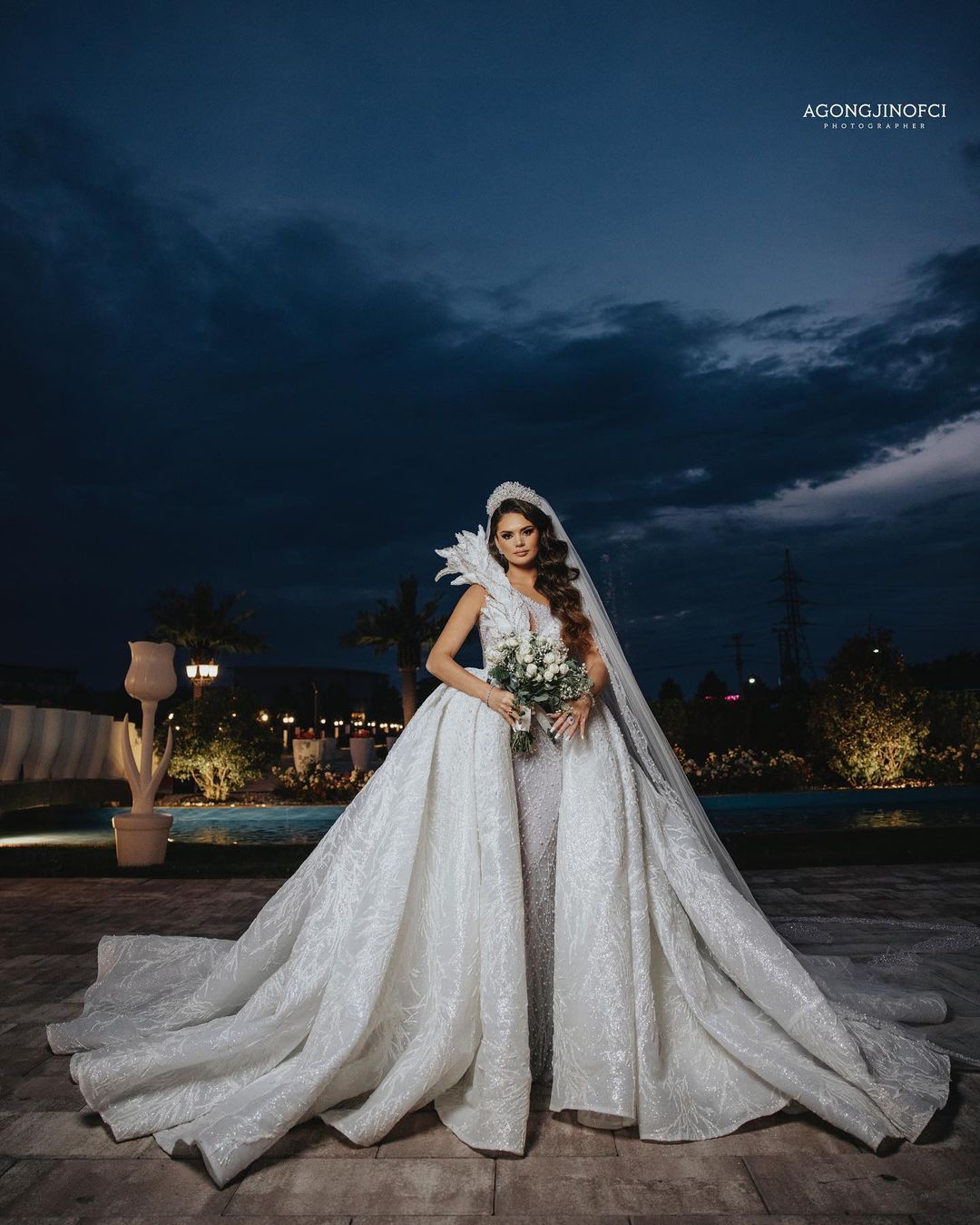 Leaf Detail Bridal Dress with Detachable Train