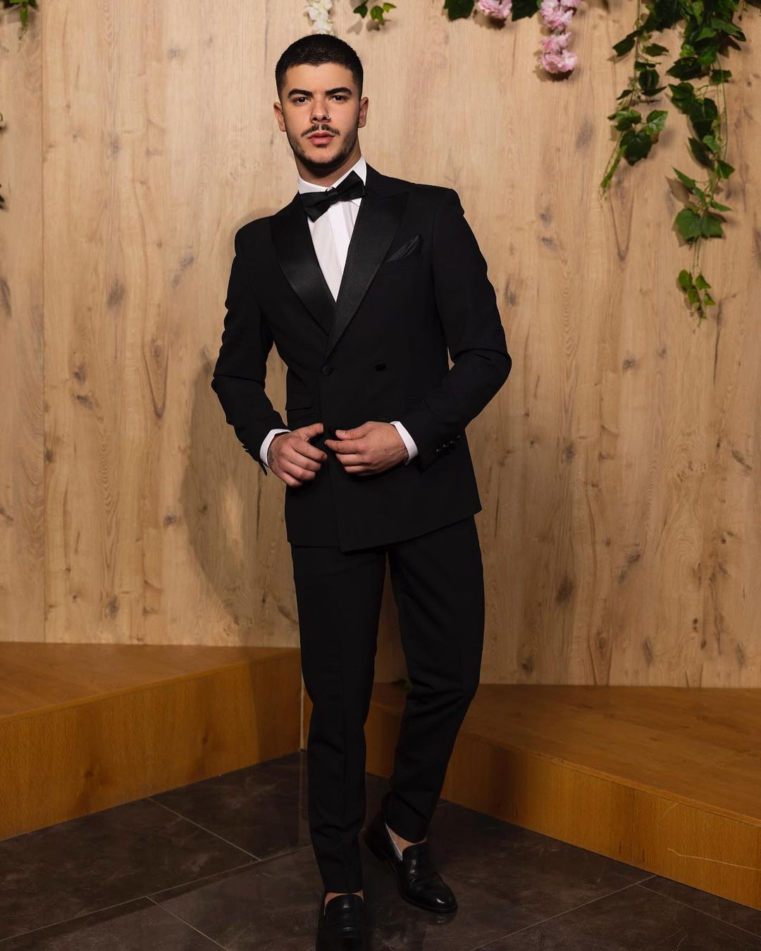 Satin Lapel Double Breasted Black Suit