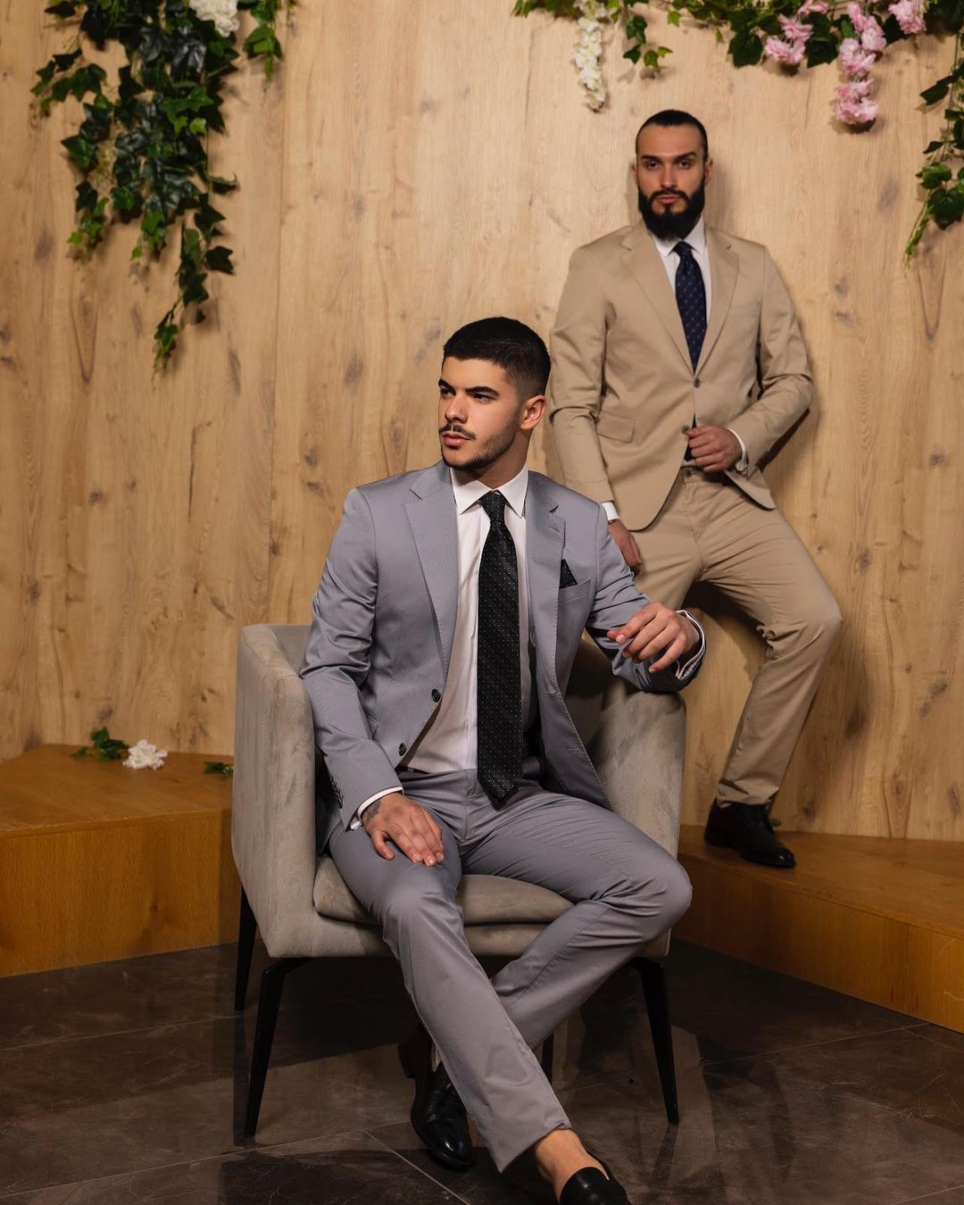 Single Breasted Gray Suit & Single Breasted Beige Suit