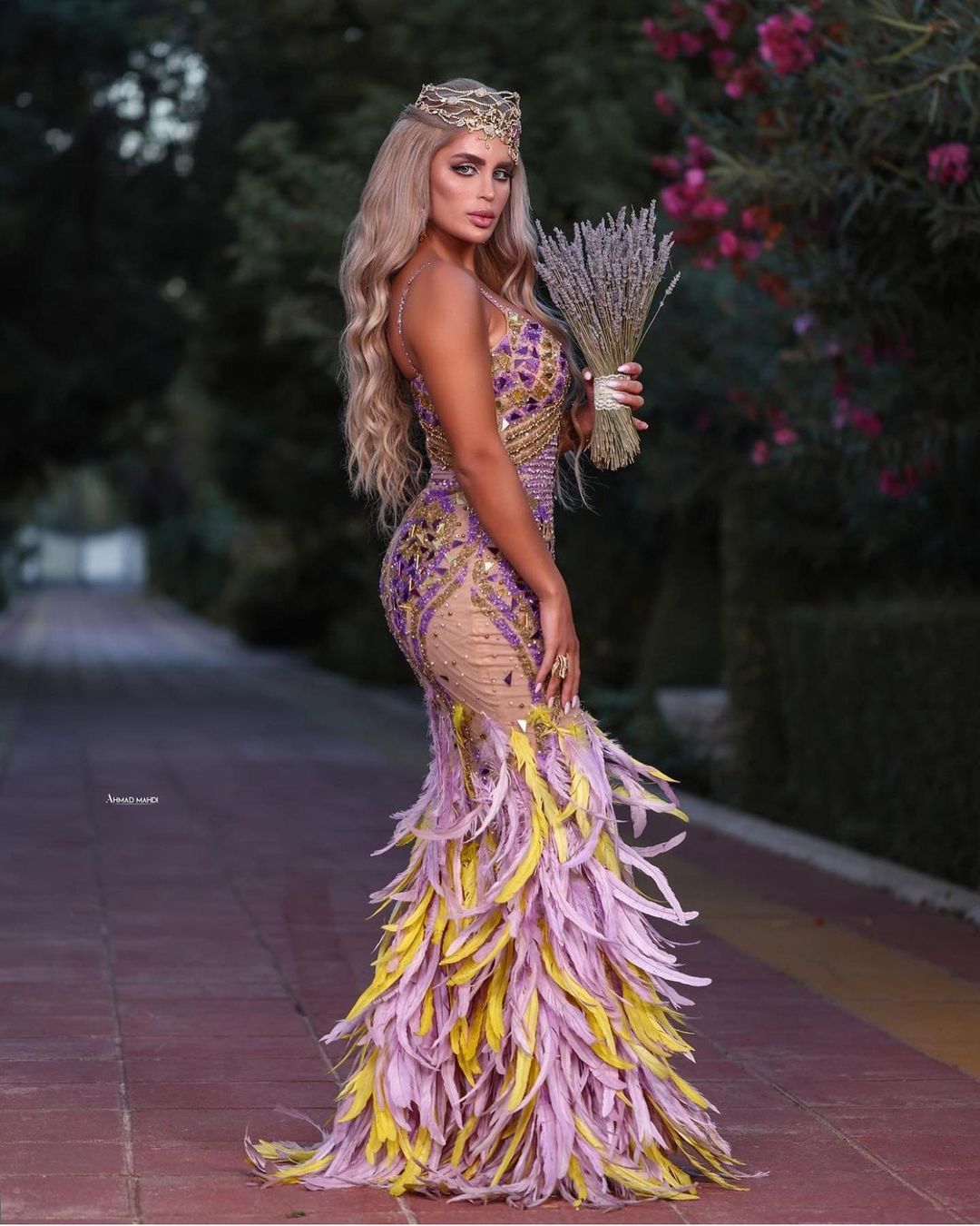 Scoop Neckline Feathered Dress