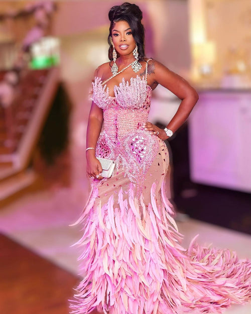 Juju Castaneda-Mermaid Feathered Pink Dress S