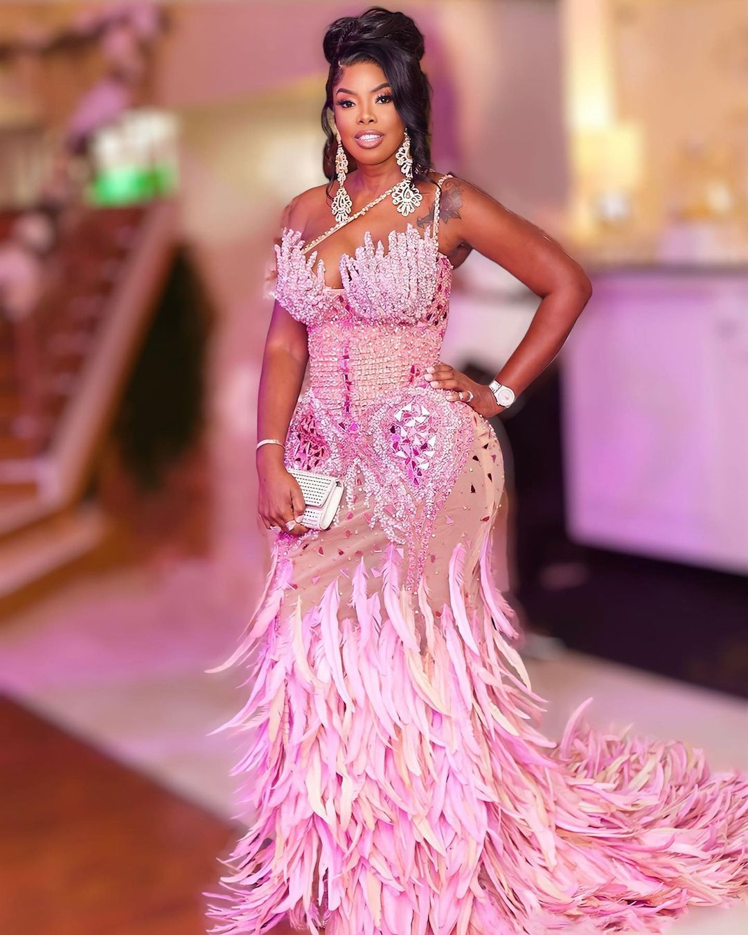 Juju Castaneda-Mermaid Feathered Pink Dress