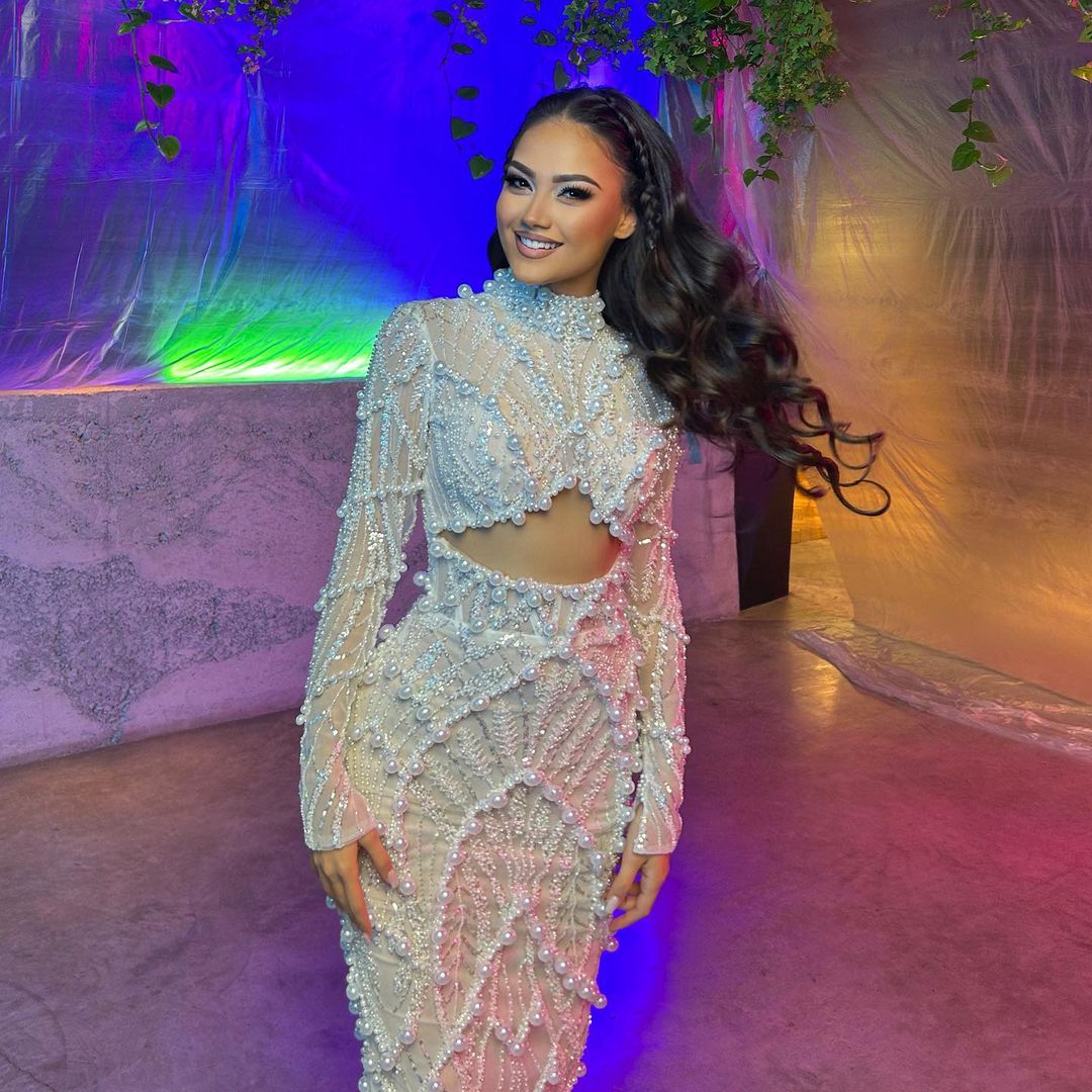 Waist Cut-Out Pearl Embellished Dress