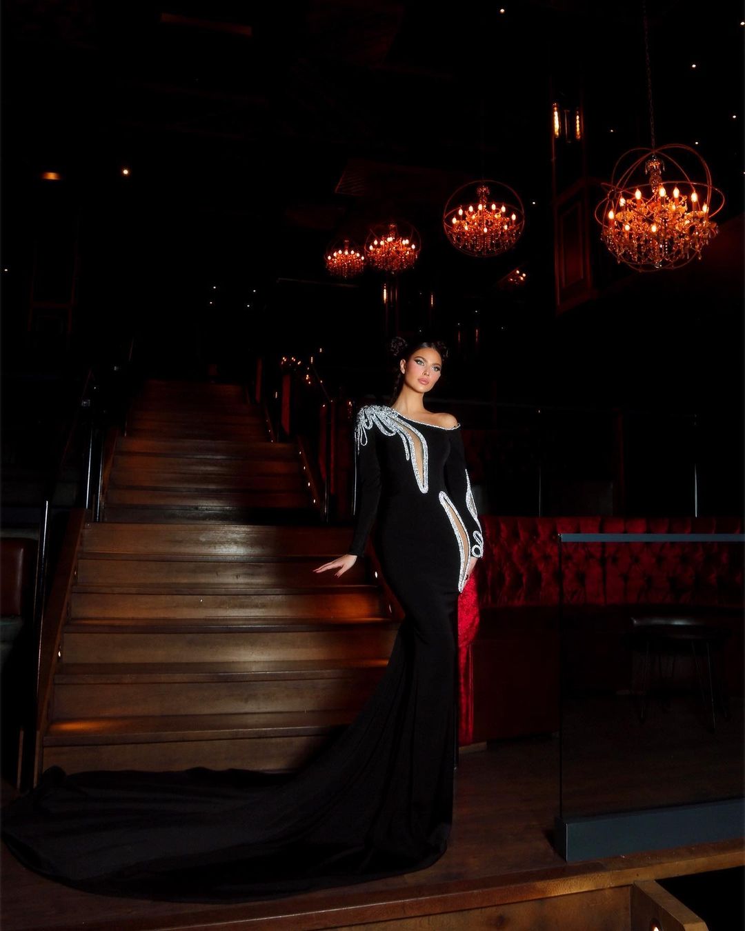 Long Black Dress with Silver Cut-Outs