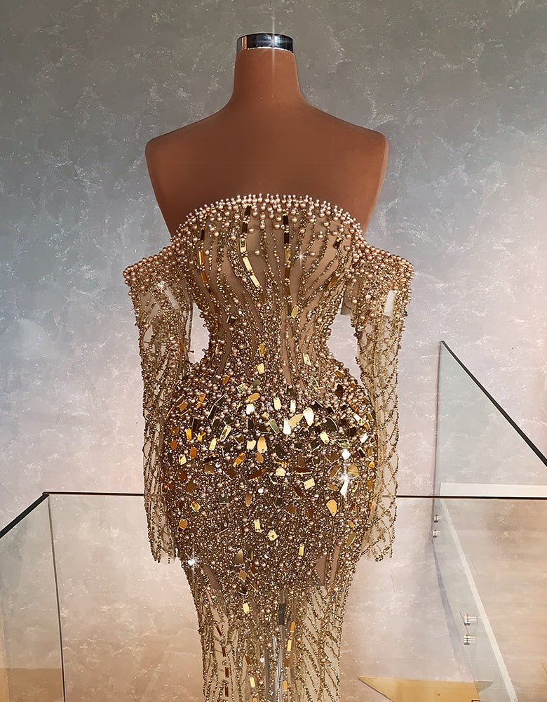 Gold Mesh Embroidered Gown – Walone LLC