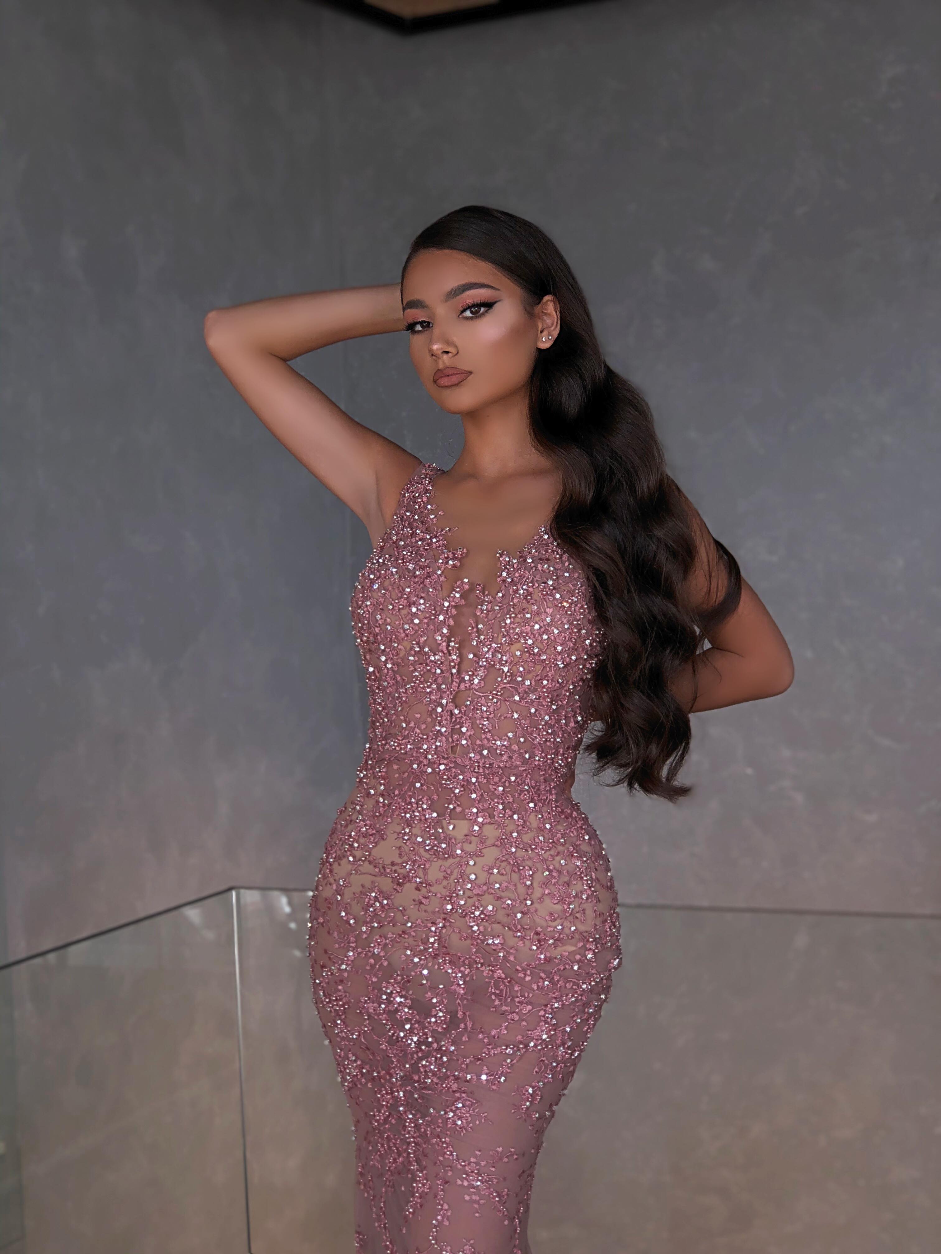 Sleeveless Pink Beaded Dress
