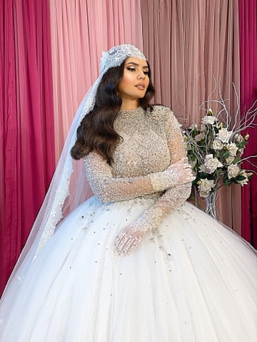Embellished Ball Gown with Headpiece Veil