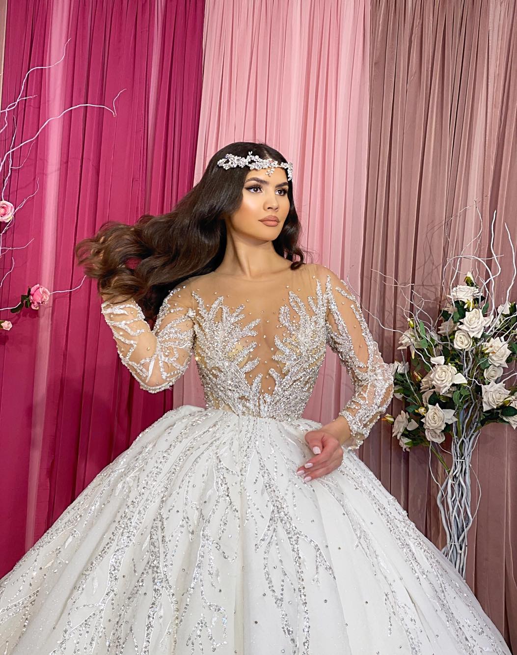 Silver Embroidered Ball Gown