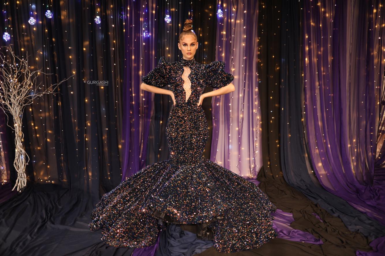 Mermaid Shimmering Ruffled Sleeve Dress