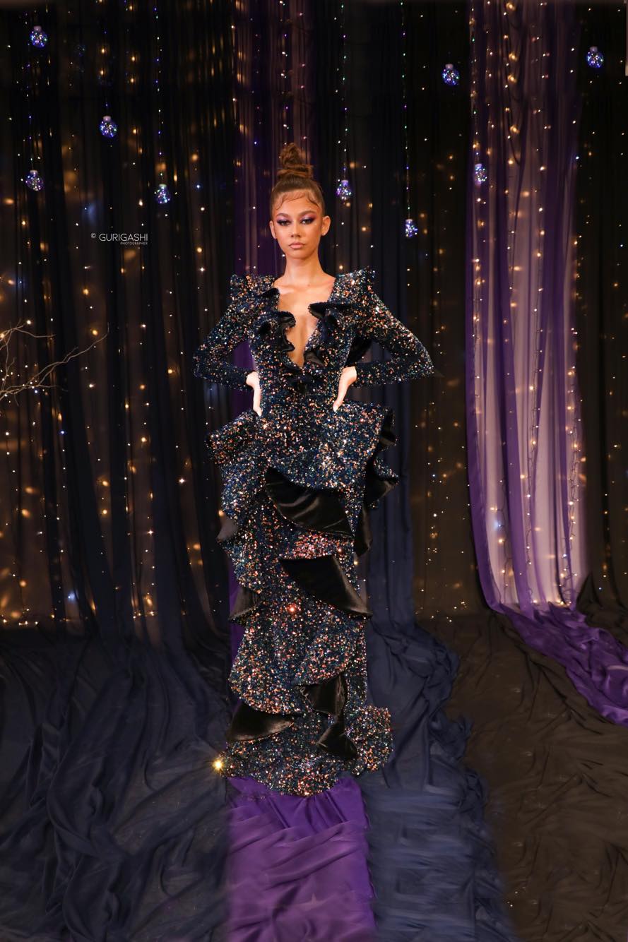 Shimmering Ruffle Black Dress