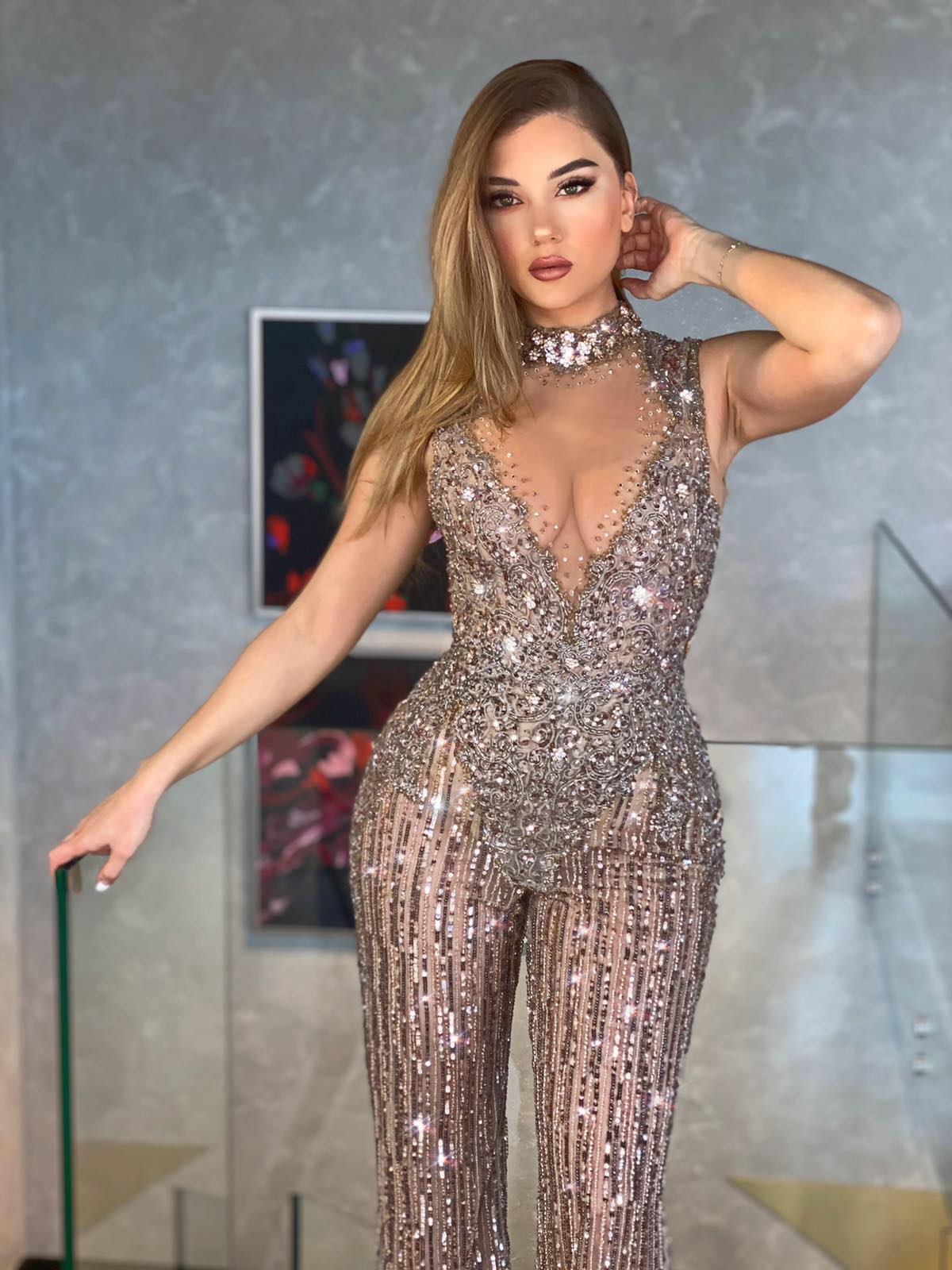 Sleeveless Gold Embellished Jumpsuit