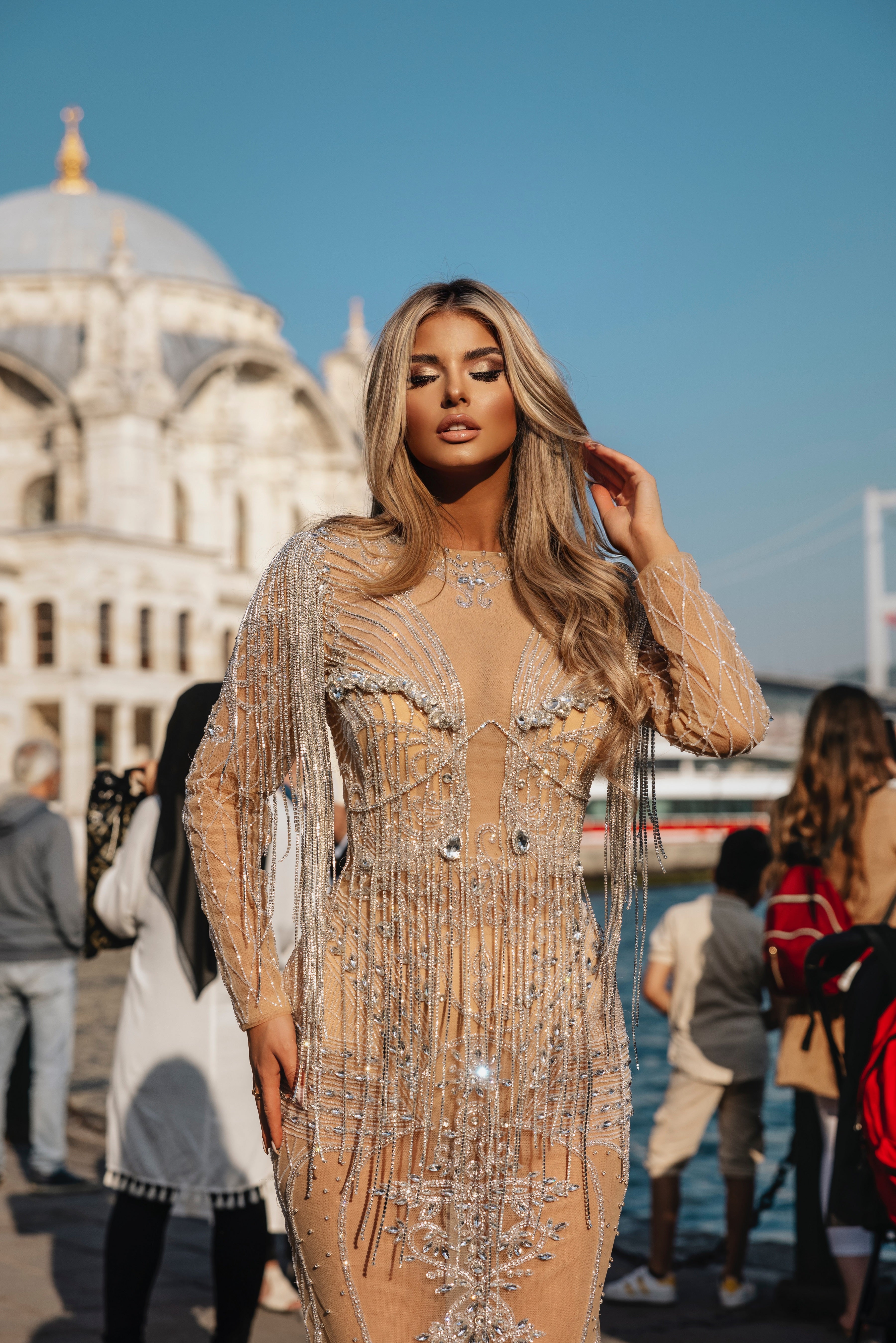 Maxi Sheer Silver Tassel Dress