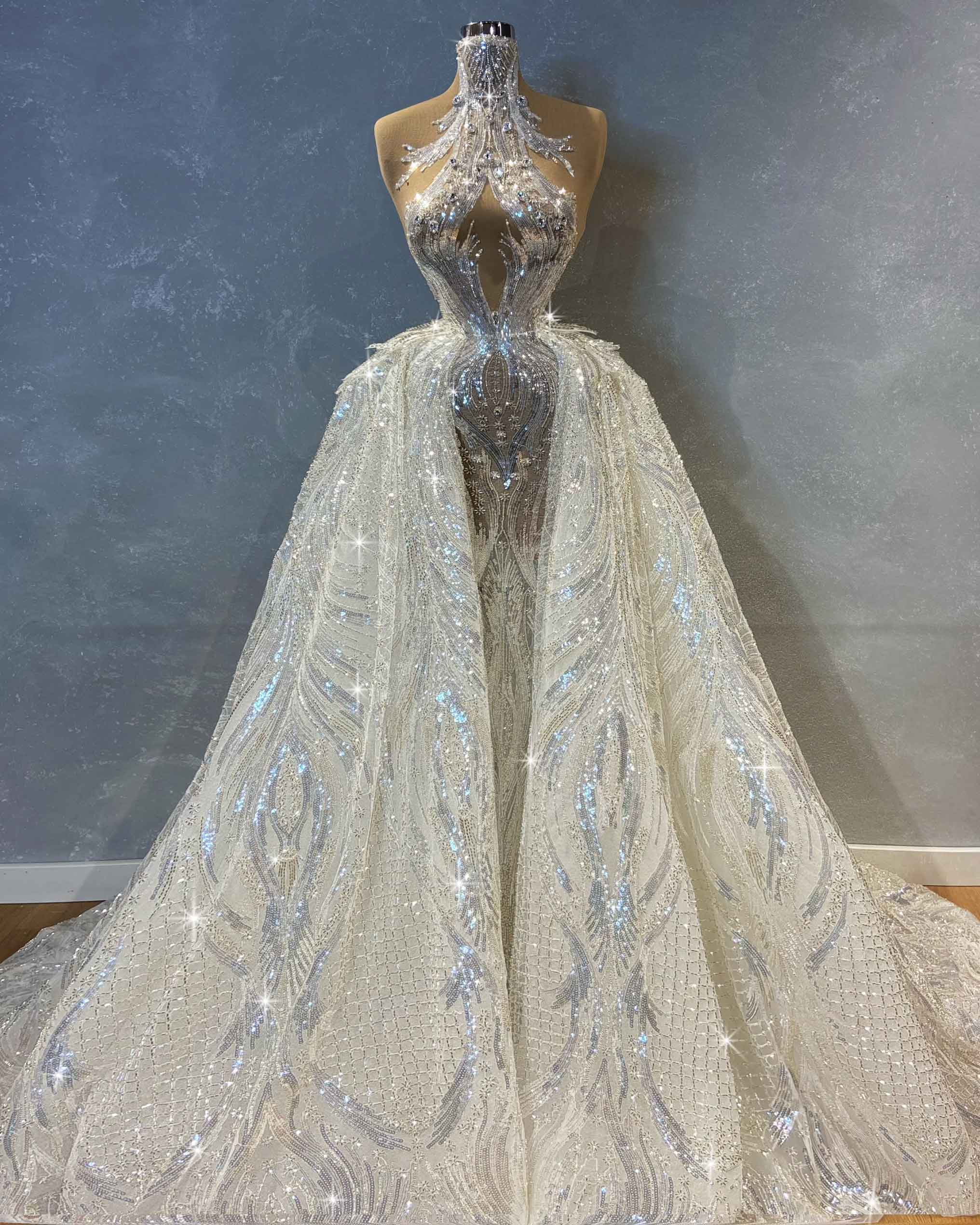 Halter Neck Embroidered Wedding Gown