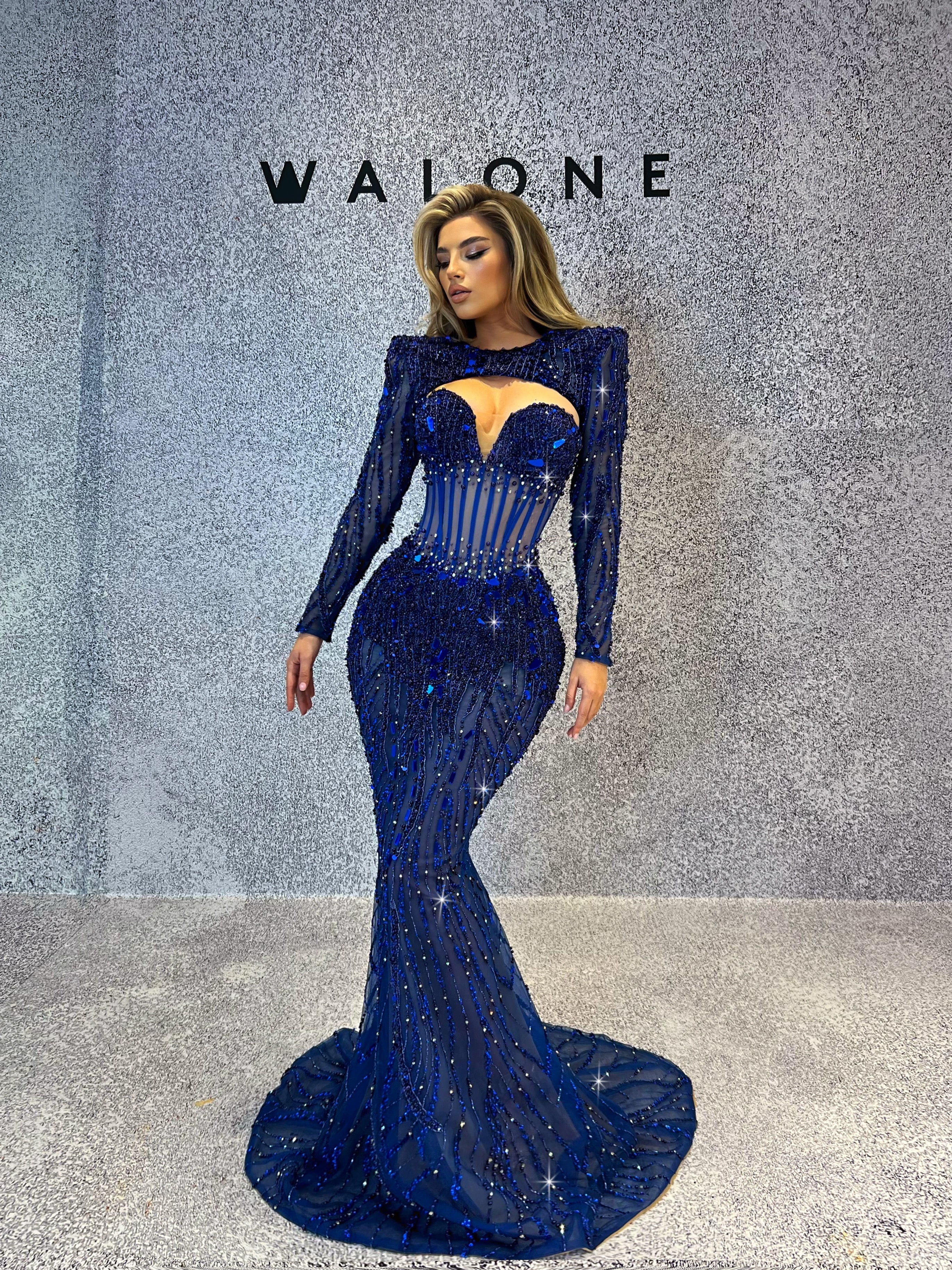 Open Chest Royal Blue Beaded Dress