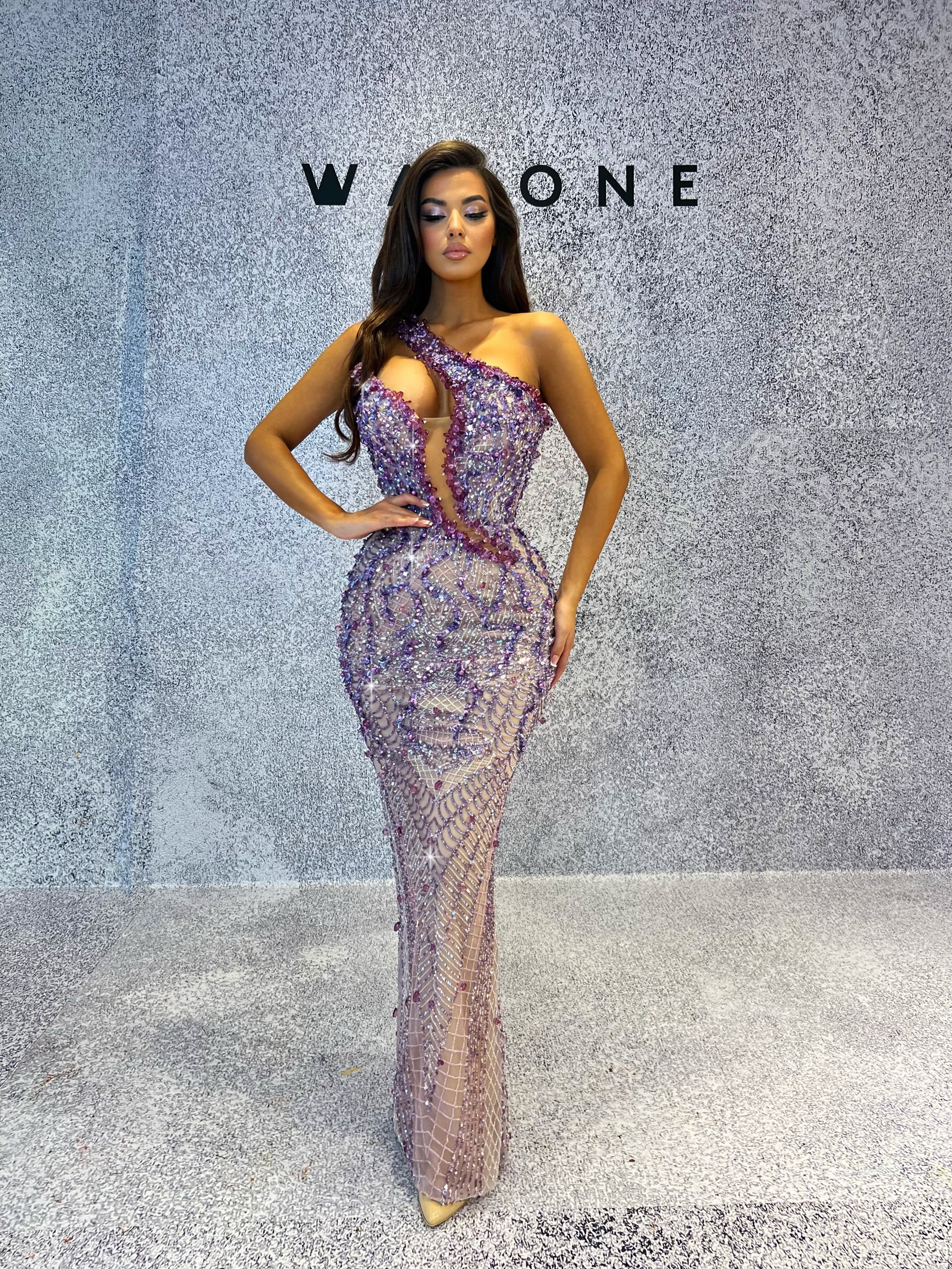 Purple Embellished Asymmetrical Dress