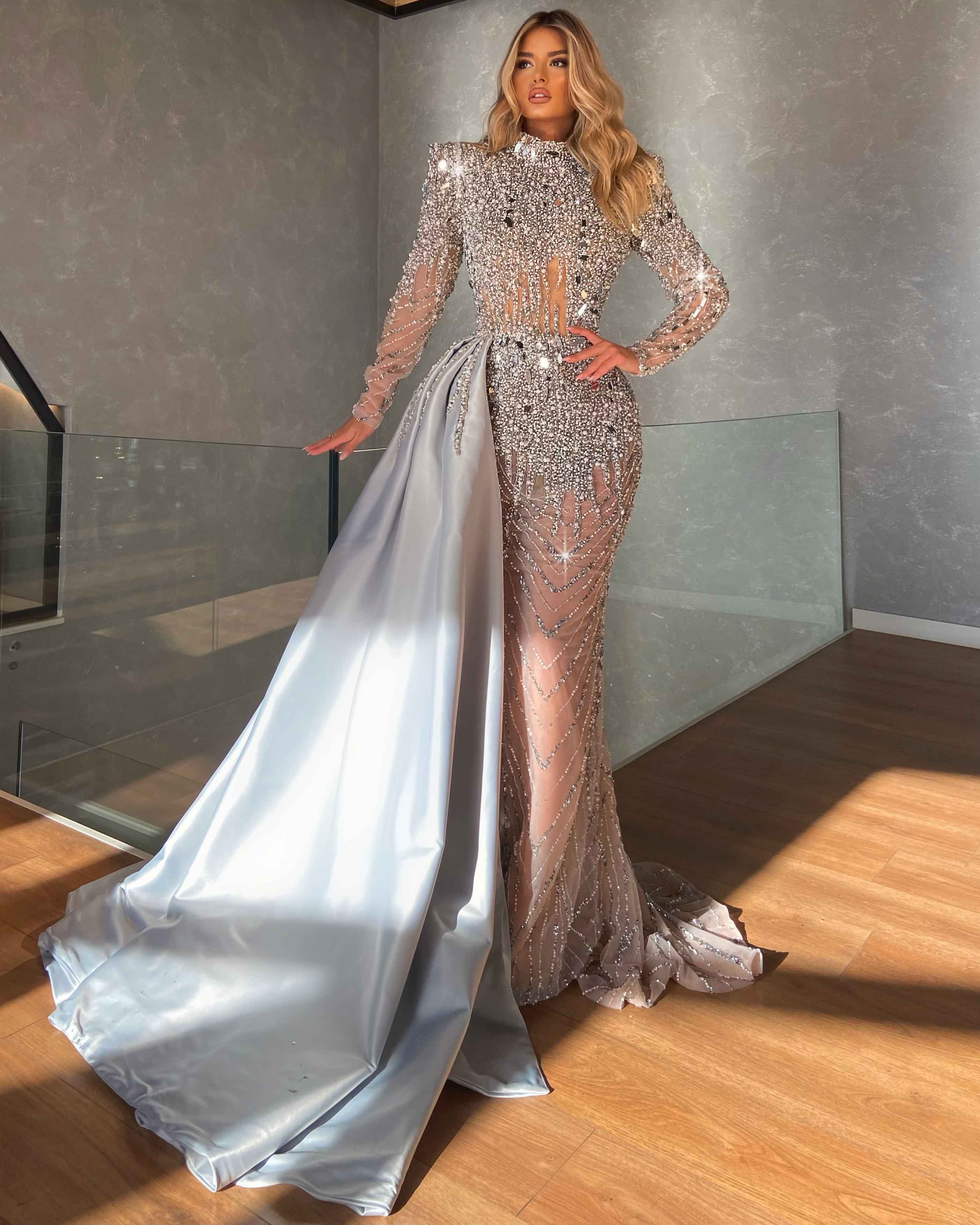 Long Structured Shoulders Evening Gown Walone LLC