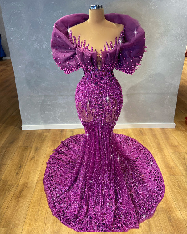 Mermaid Embellished Purple Gown