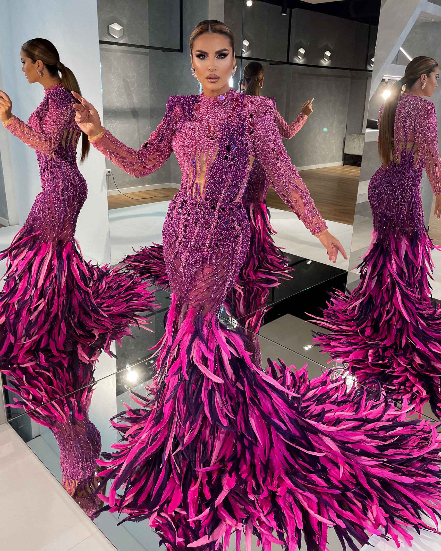 Mermaid Feathered Purple Dress