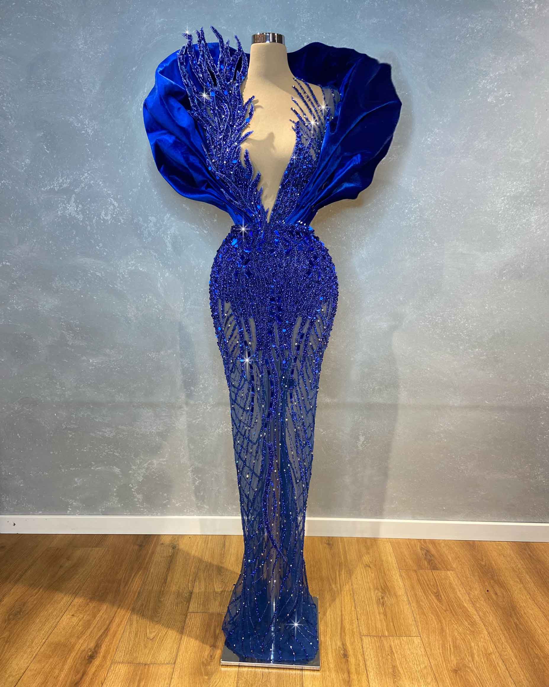 Navy Blue Embroidered Pencil Dress