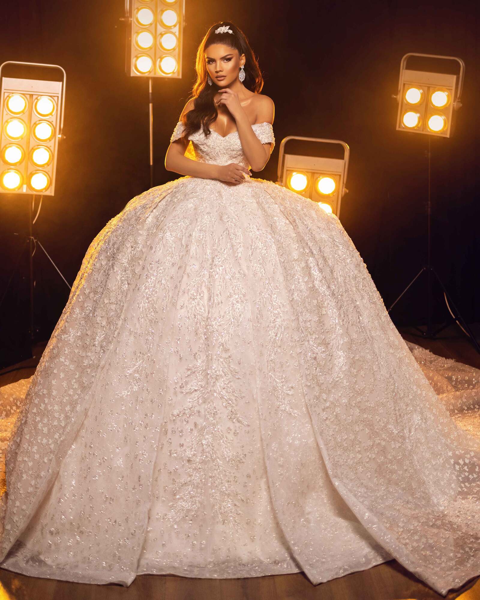 Off Shoulder White Ball Gown