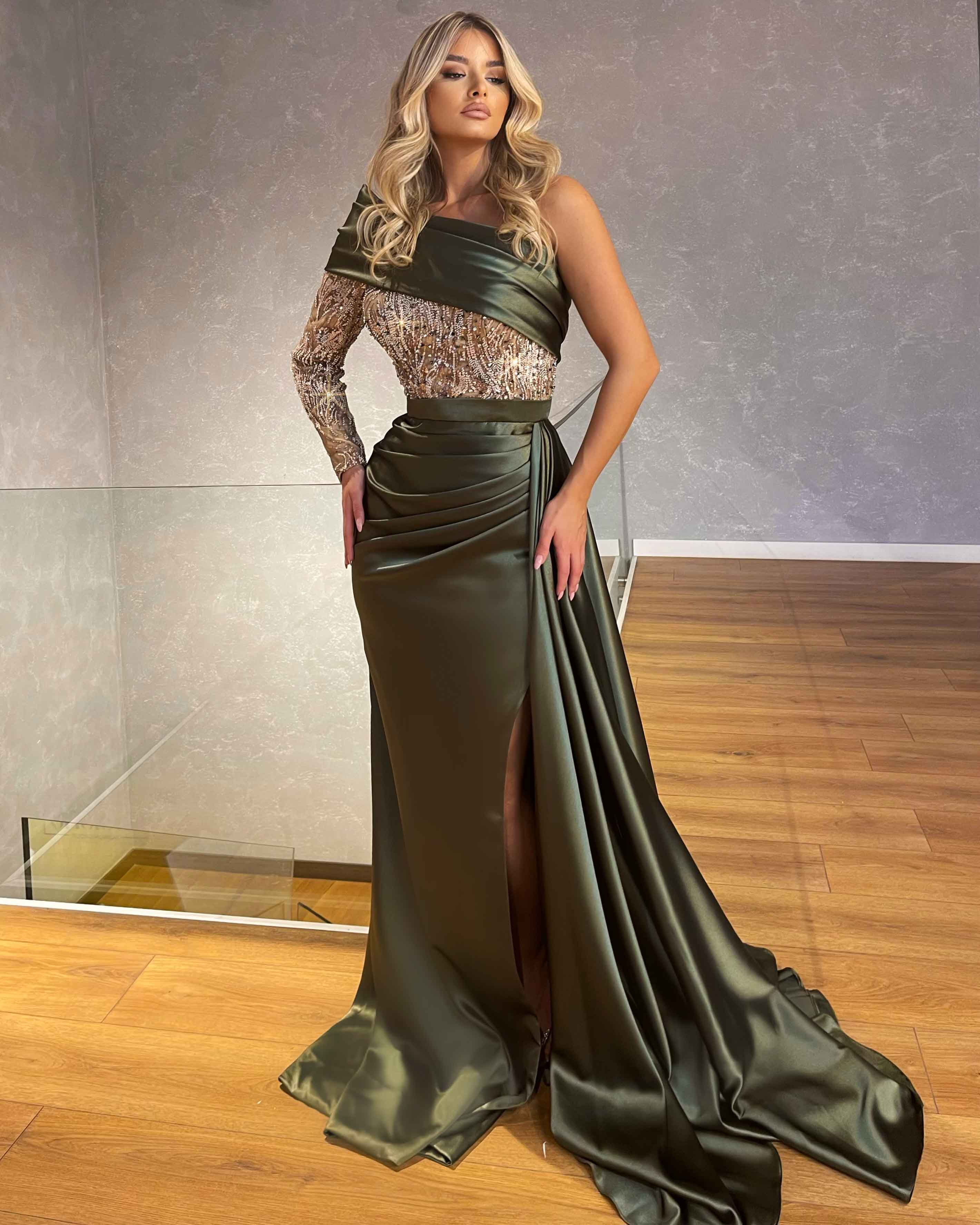 One Shoulder Embellished Evening Dress
