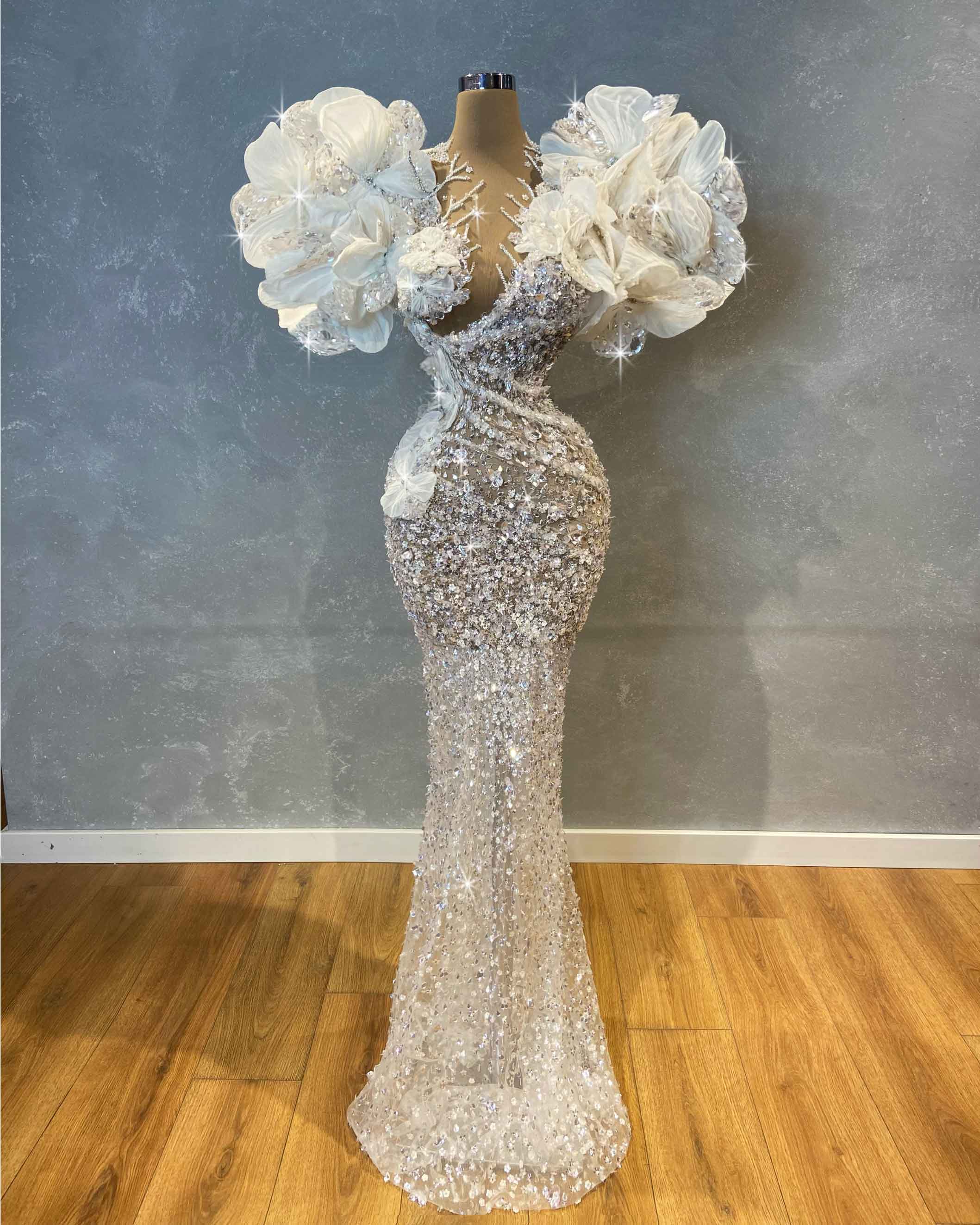 Puffy Sleeve Mermaid Wedding Gown M