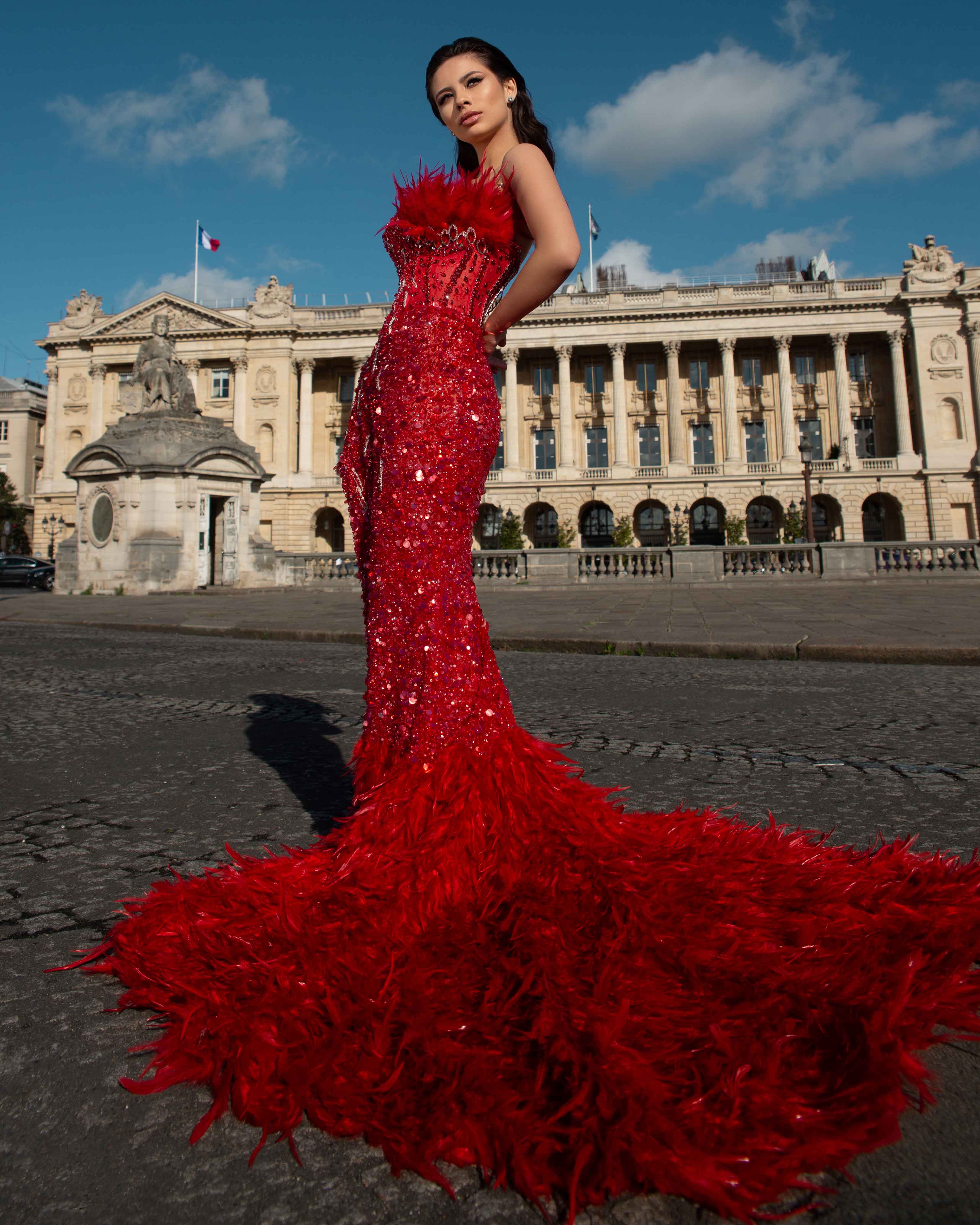 Red Embellished Pencil Dress