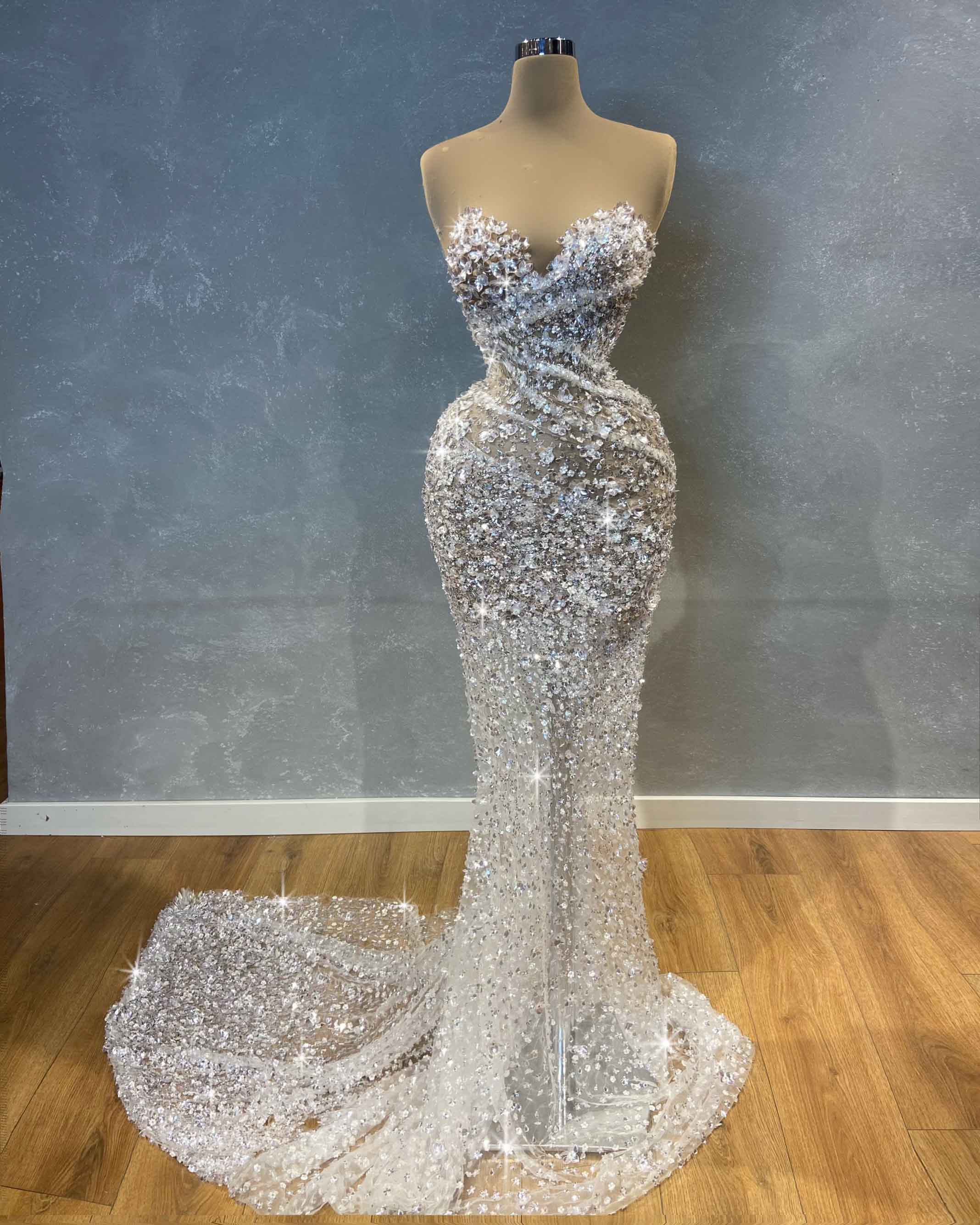 Strapless Embellished Trumpet Wedding Gown