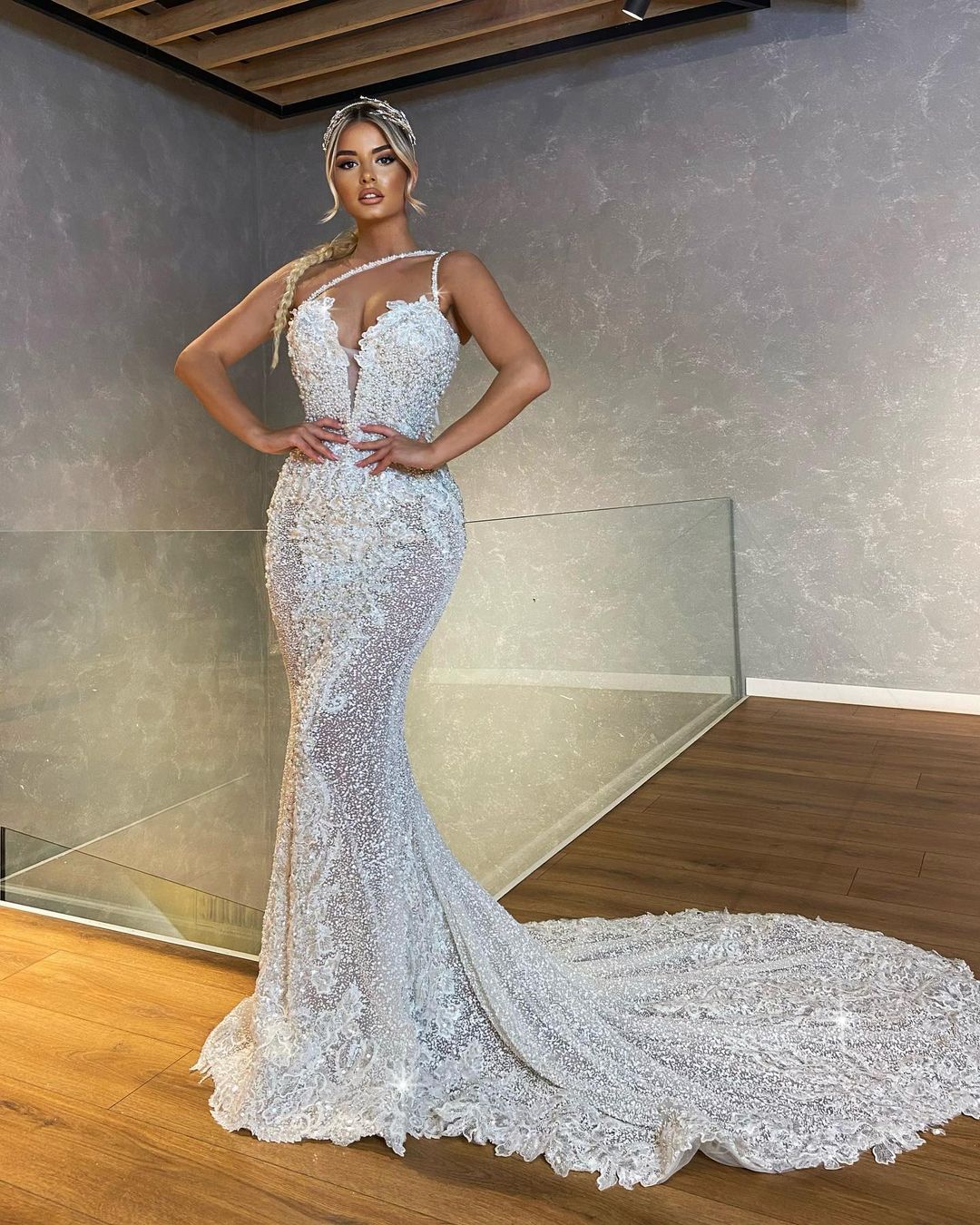 Strapless Embroidered Strap Wedding Dress