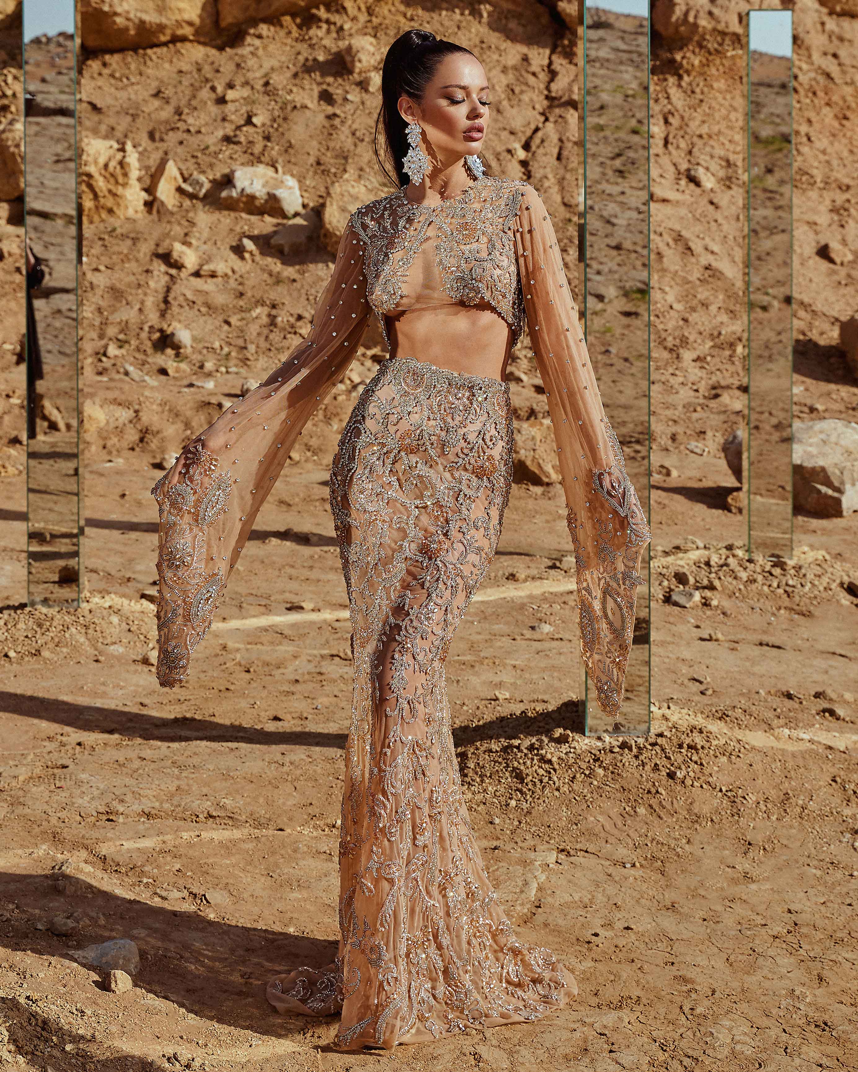 Two-Piece Silver Embroidered Set