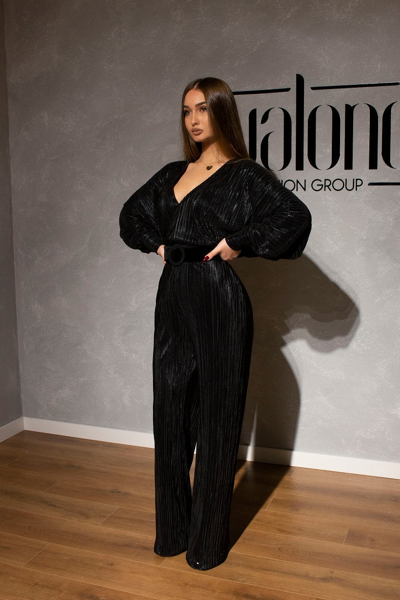 Deep V Neckline Black Jumpsuit