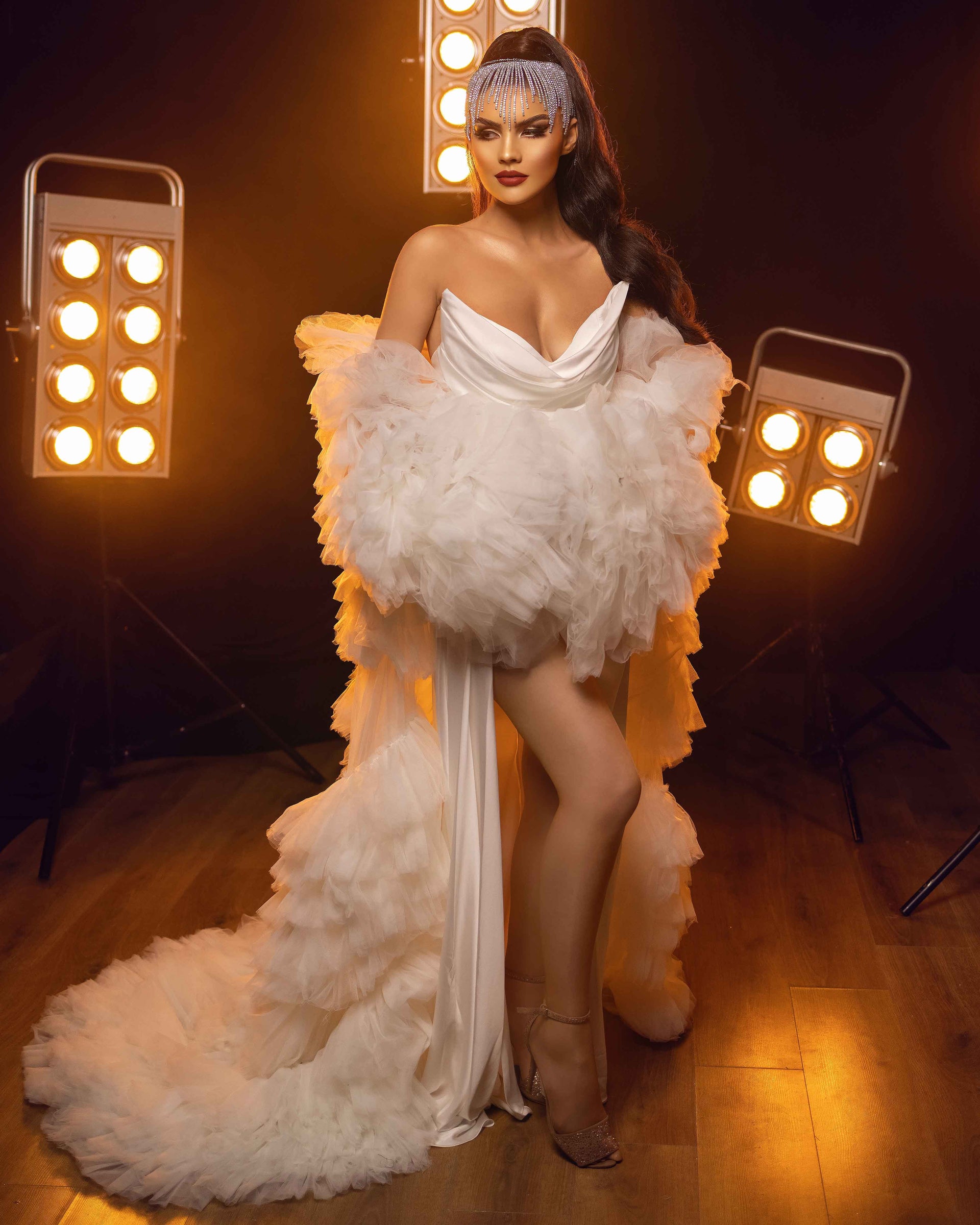 White Cape Strapless Satin Dress Walone LLC White Cape Strapless Satin Dress Walone LLC