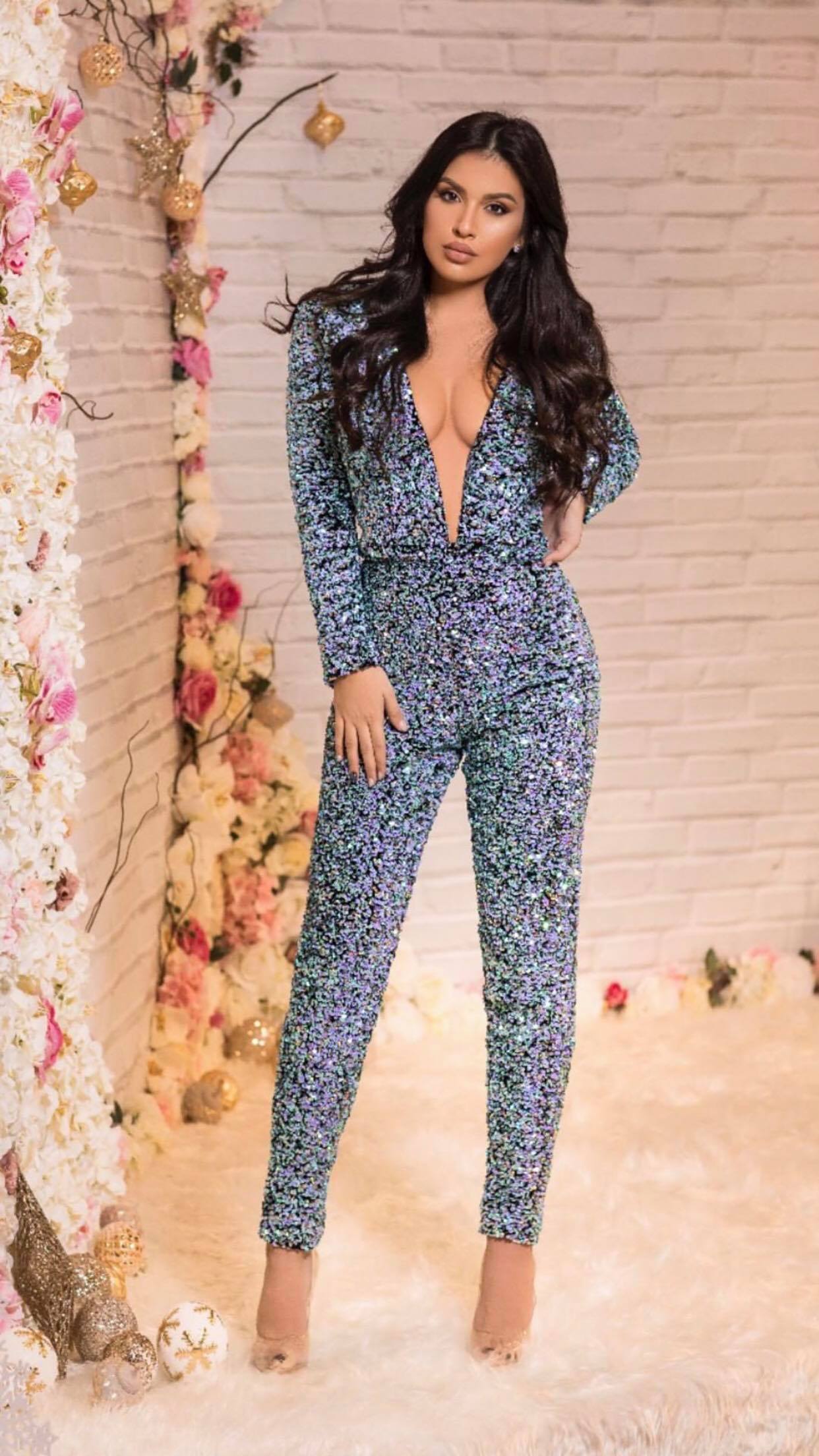 Shimmering Jumpsuit with Deep v Neckline