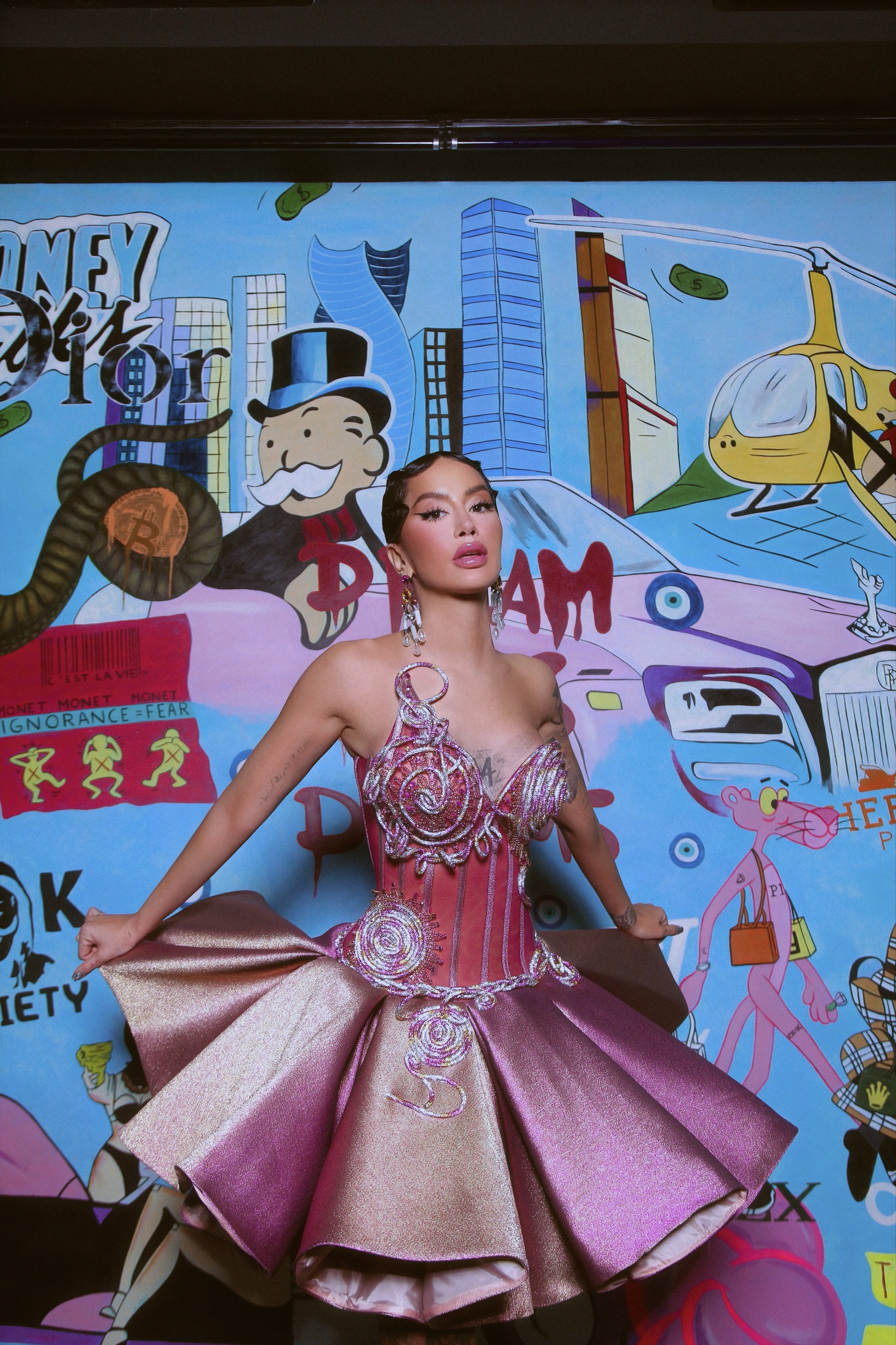 Pink Shimmering Short Embellished Dress