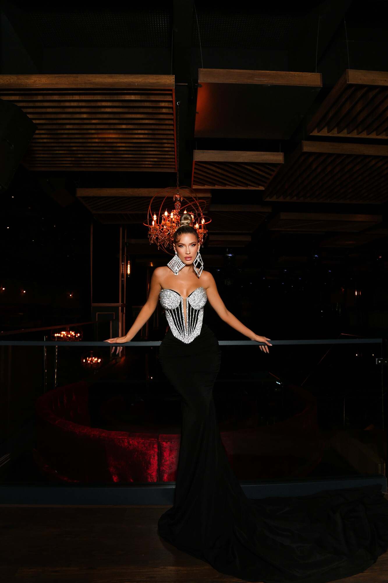 Long Black Dress with Silver Glitter Ribbon Corset